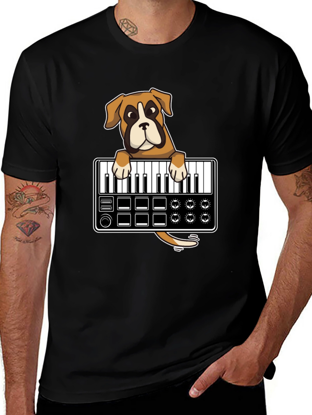 Boxer Dog DJ T-Shirt - Keyboard Lover Graphic Tee