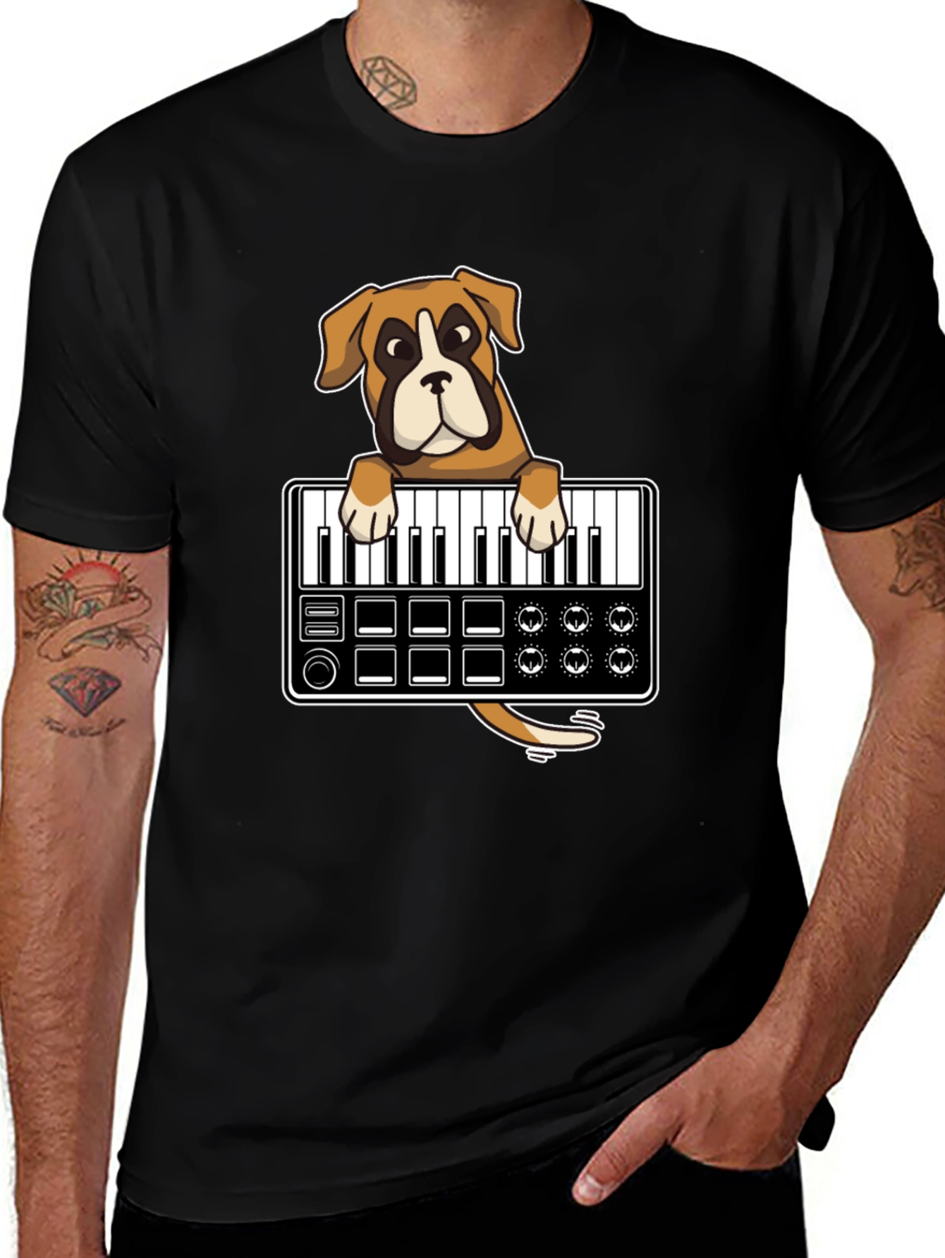 Boxer Dog DJ T-Shirt - Keyboard Lover Graphic Tee