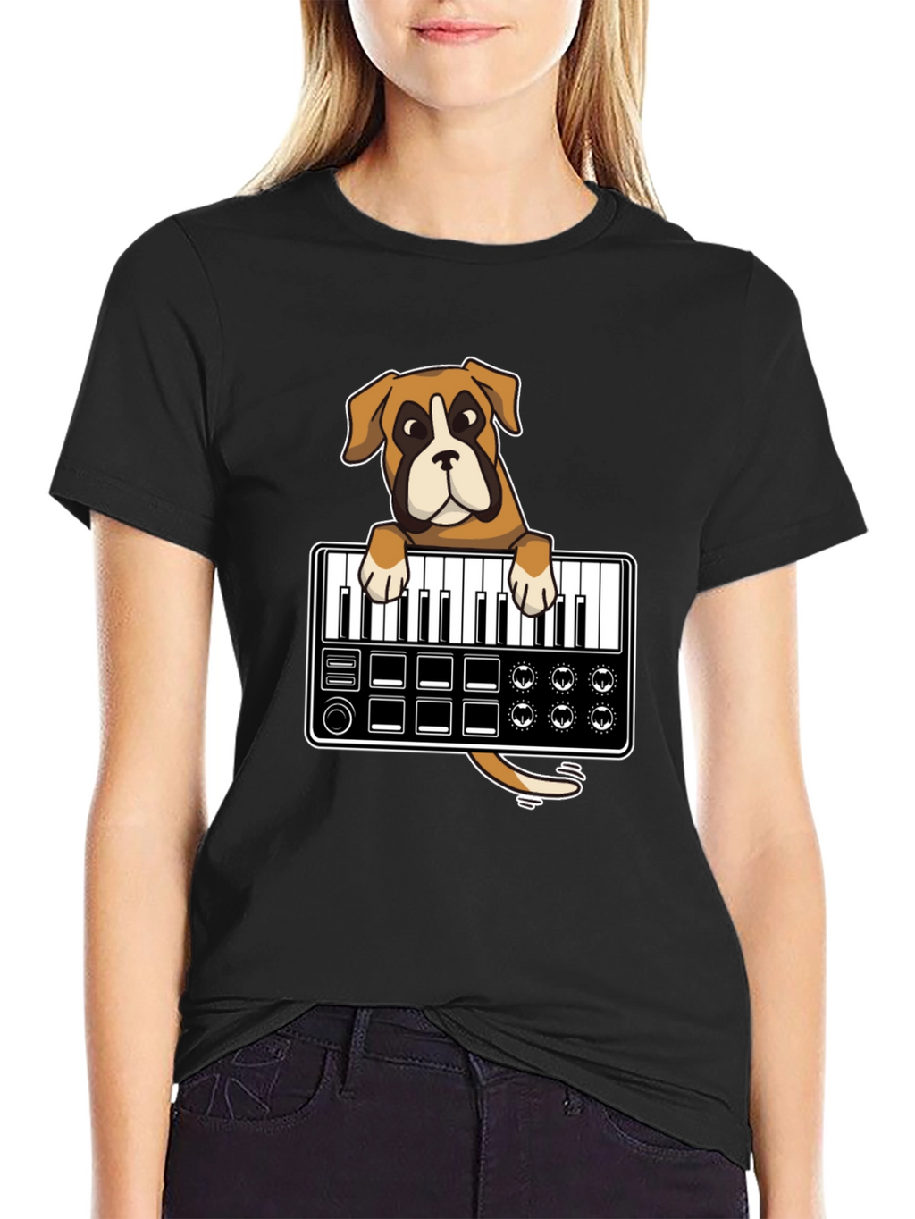 Boxer Dog DJ T-Shirt - Keyboard Lover Graphic Tee