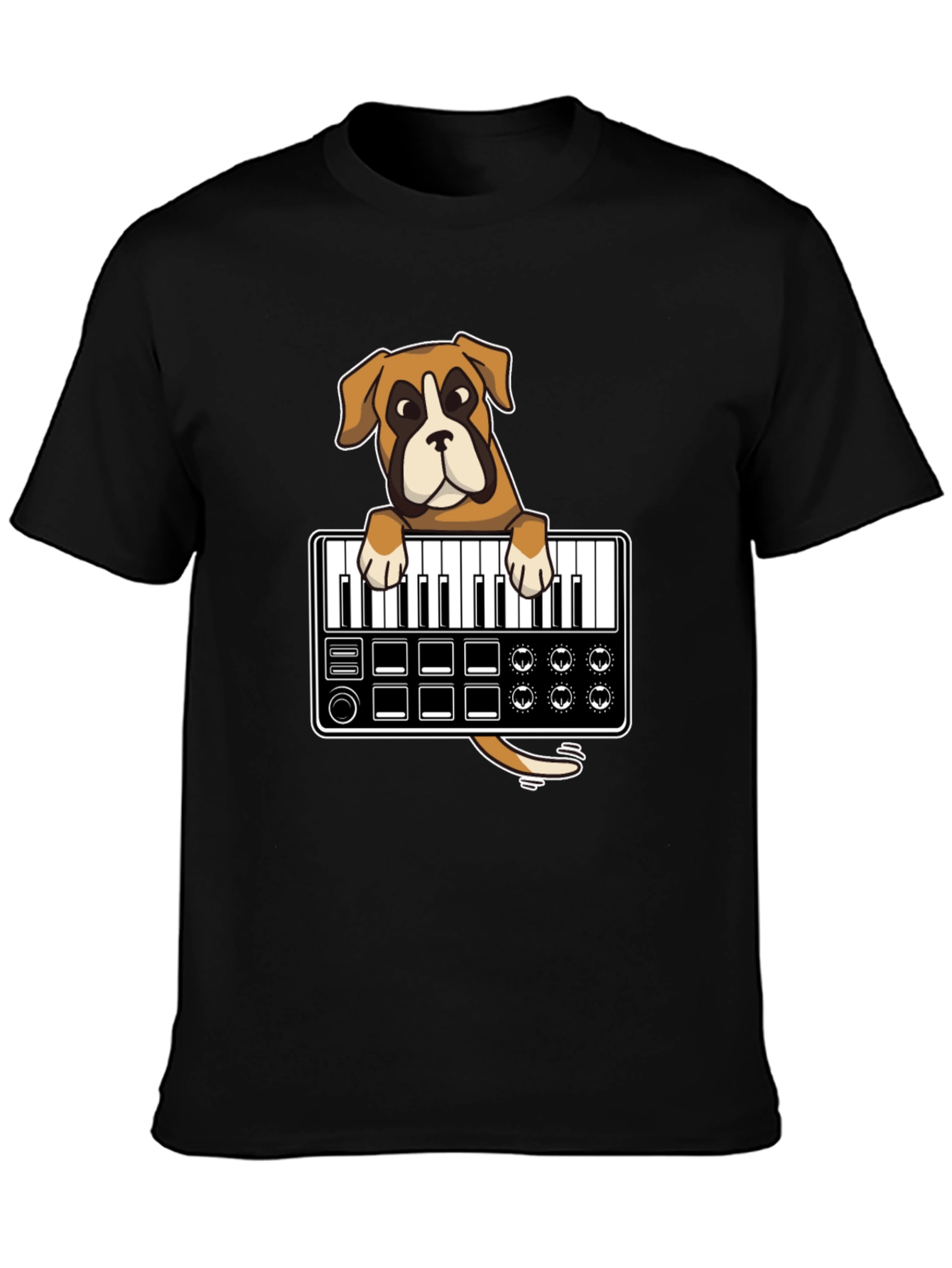 Boxer Dog DJ T-Shirt - Keyboard Lover Graphic Tee