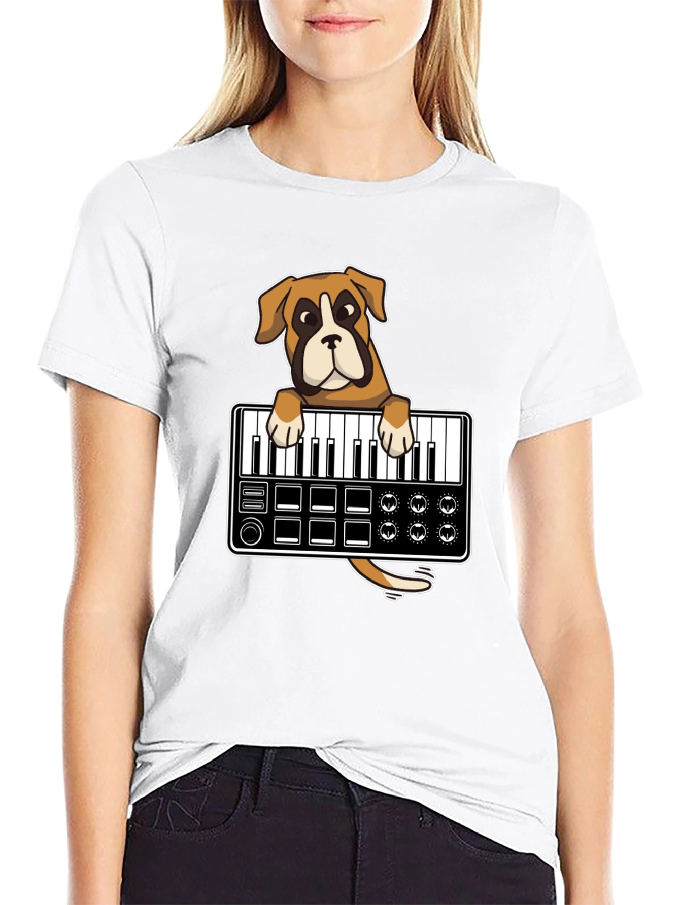 Boxer Dog DJ T-Shirt - Keyboard Lover Graphic Tee