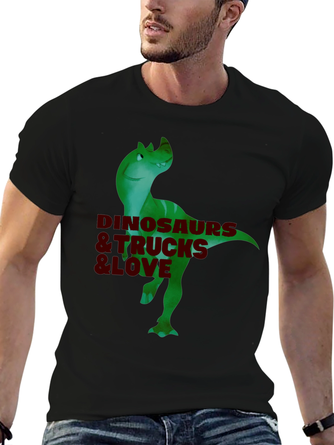 Dinosaurs & Trucks I Love Mens Black T-Shirt