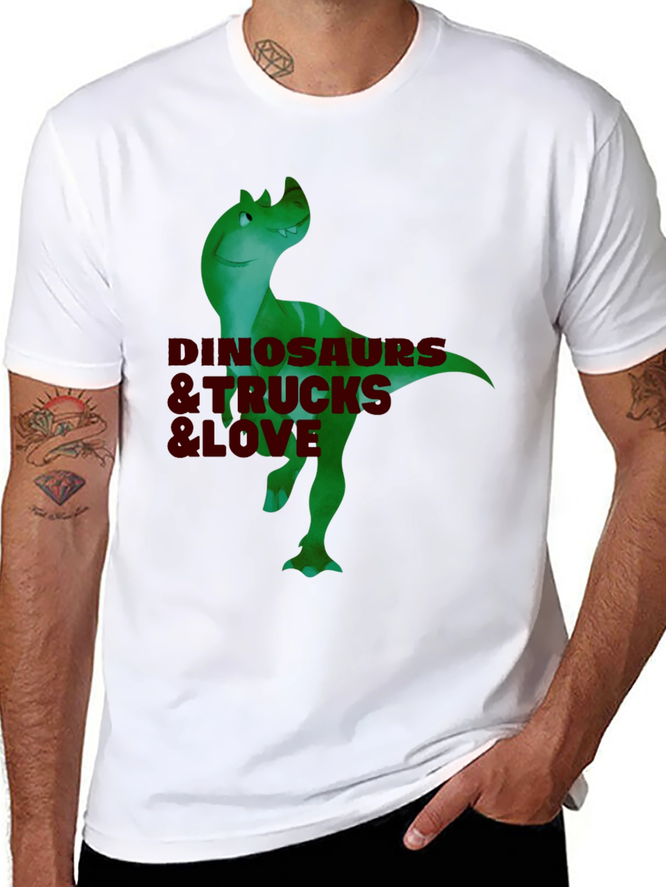 Dinosaurs & Trucks I Love Mens Black T-Shirt