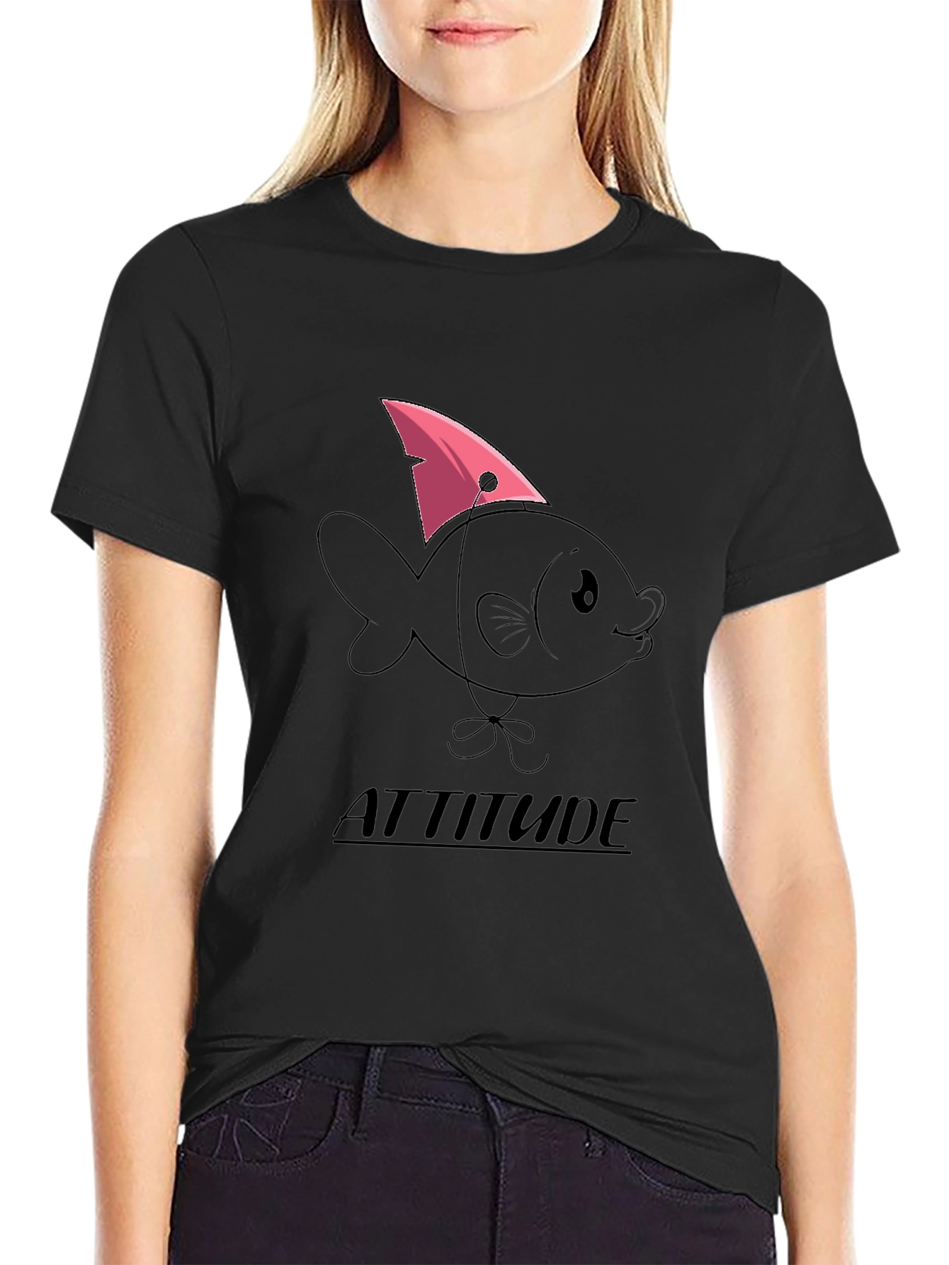 Attitude Fish Graphic T-Shirt - Black