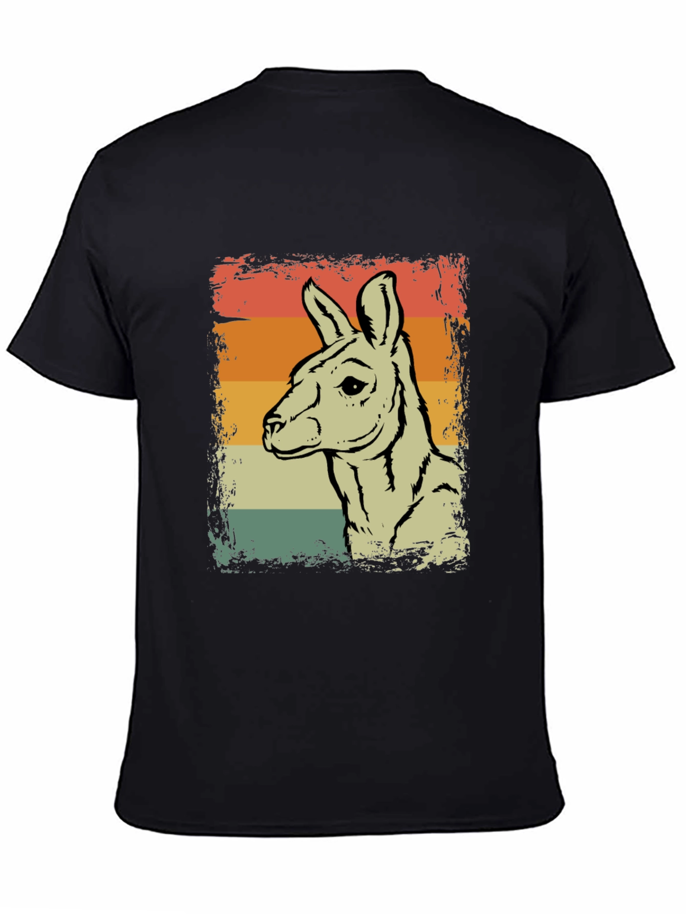 Retro Kangaroo Graphic Tee - Black Crew Neck