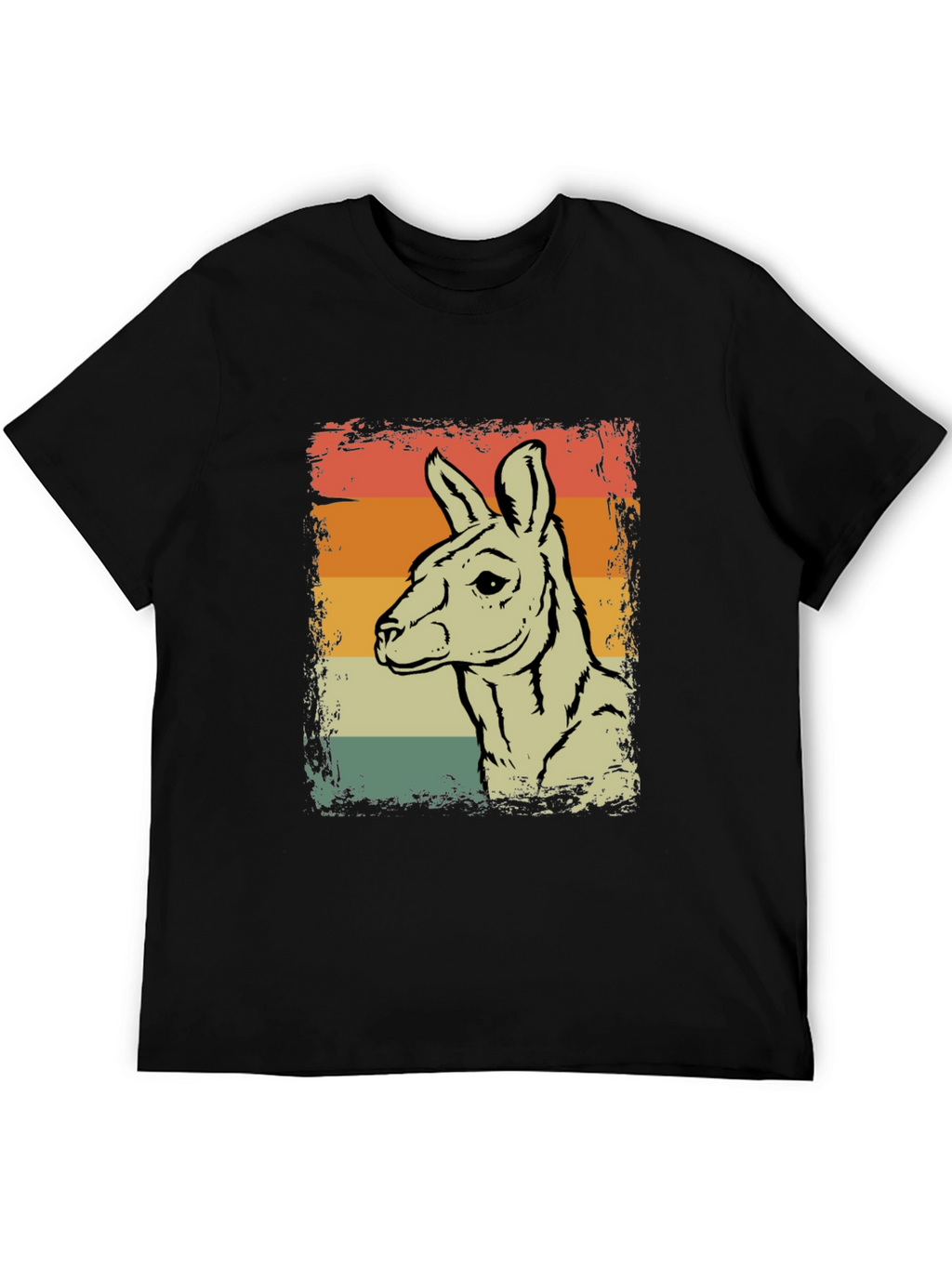 Retro Kangaroo Graphic Tee - Black Crew Neck