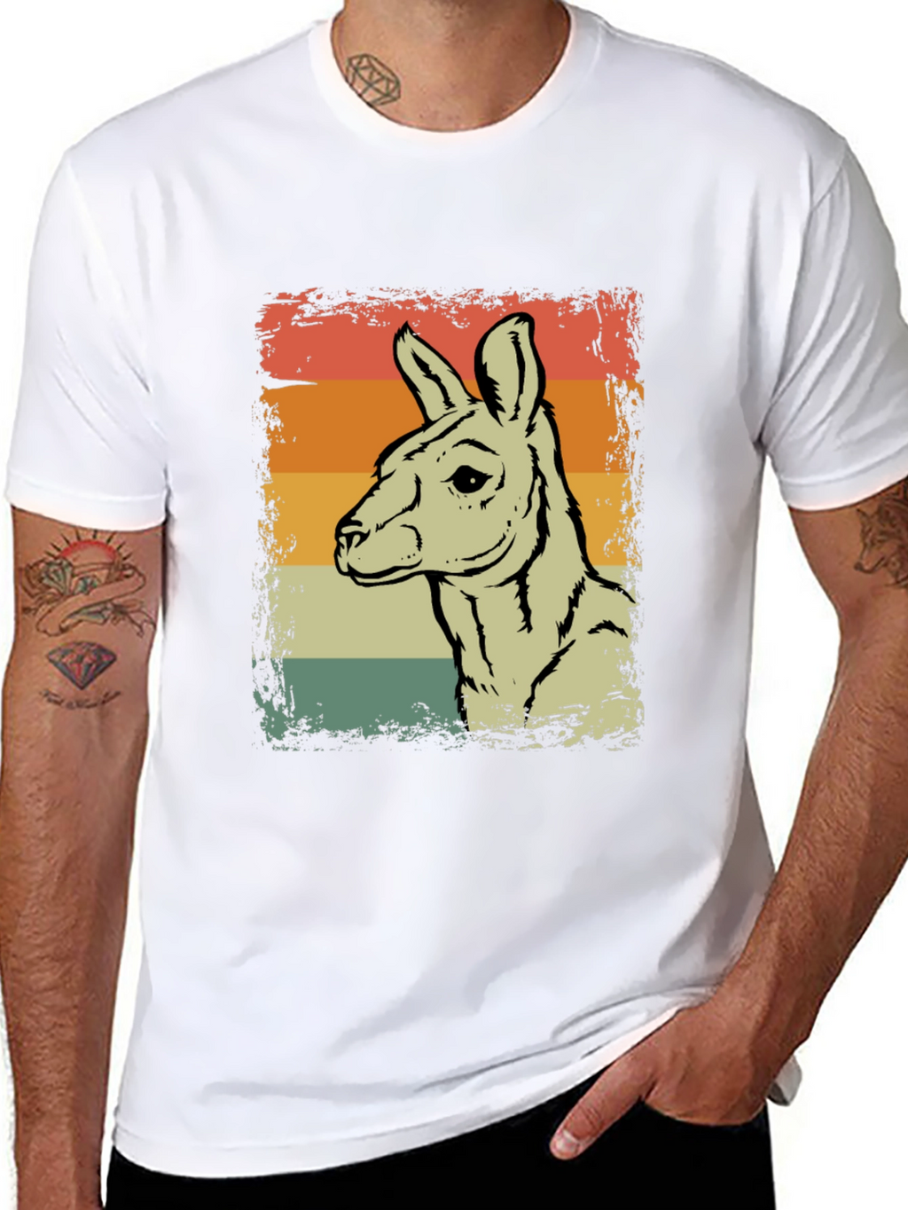 Retro Kangaroo Graphic Tee - Black Crew Neck