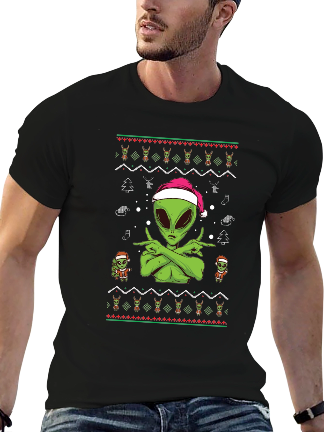 Alien Christmas Ugly Sweater Tee