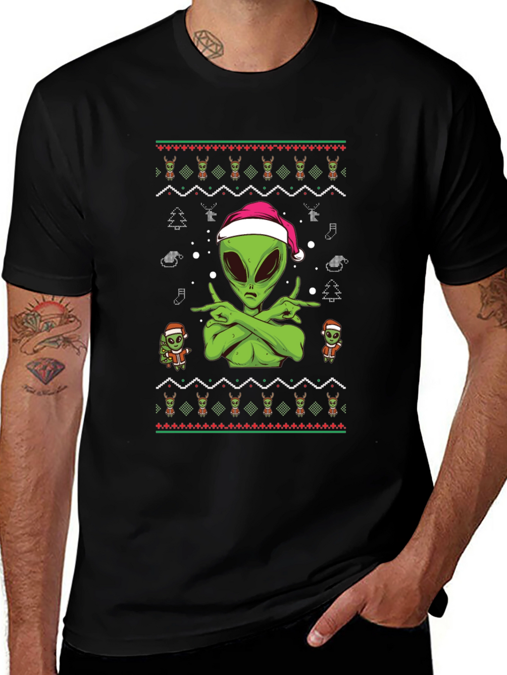 Alien Christmas Ugly Sweater Tee