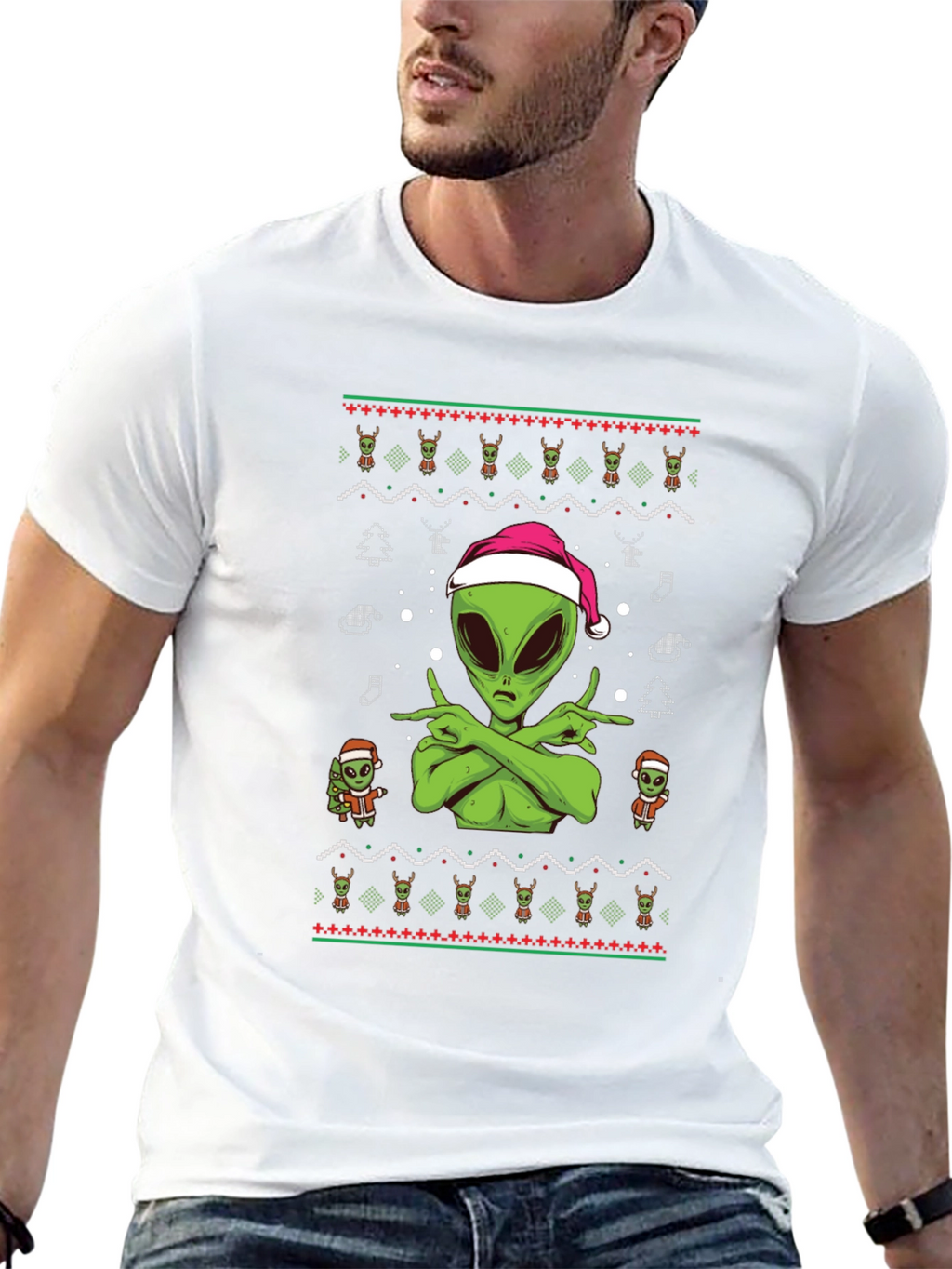 Alien Christmas Ugly Sweater Tee