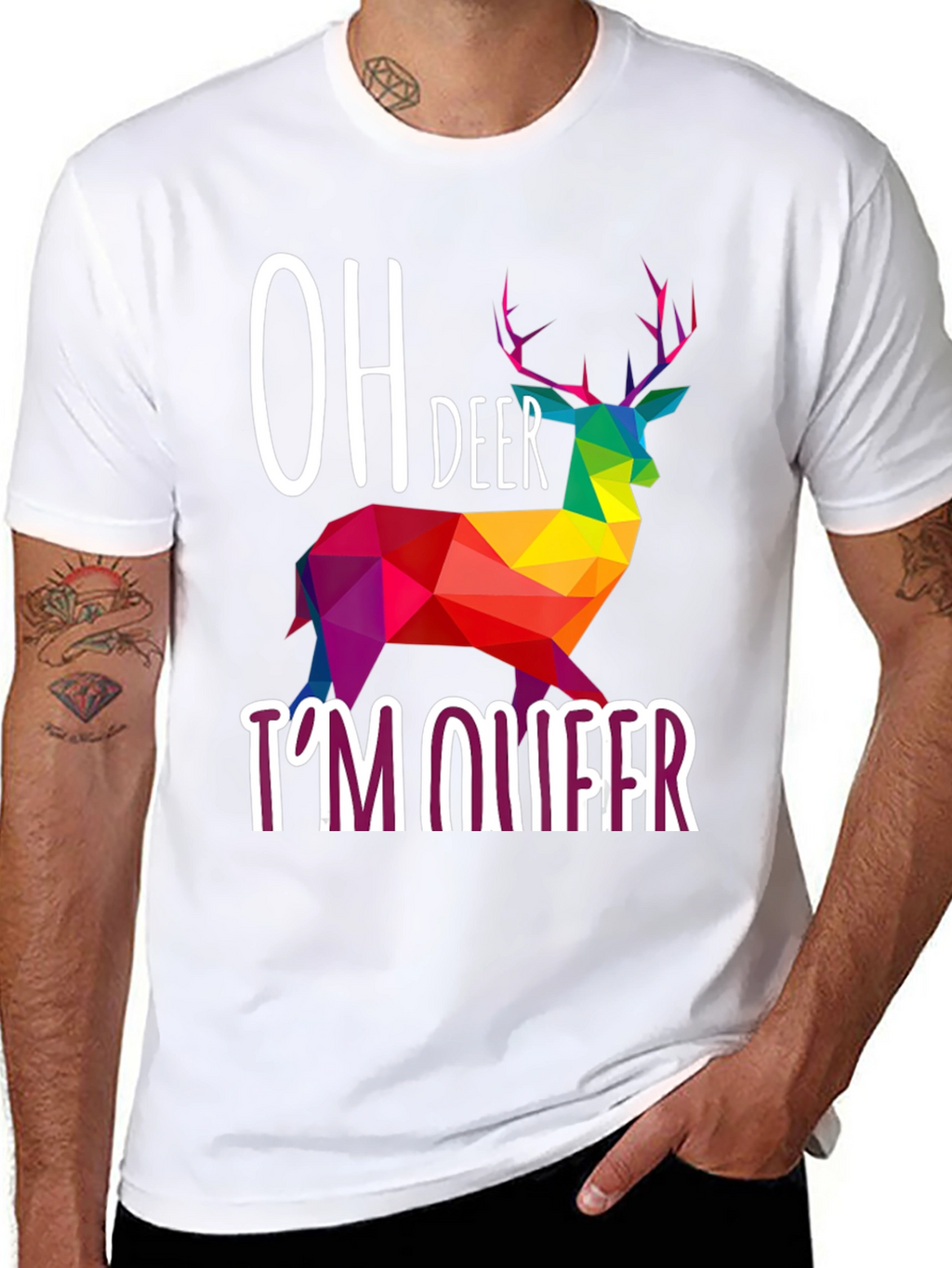 Oh Deer Im Queer T-Shirt Rainbow Geometric Deer Design