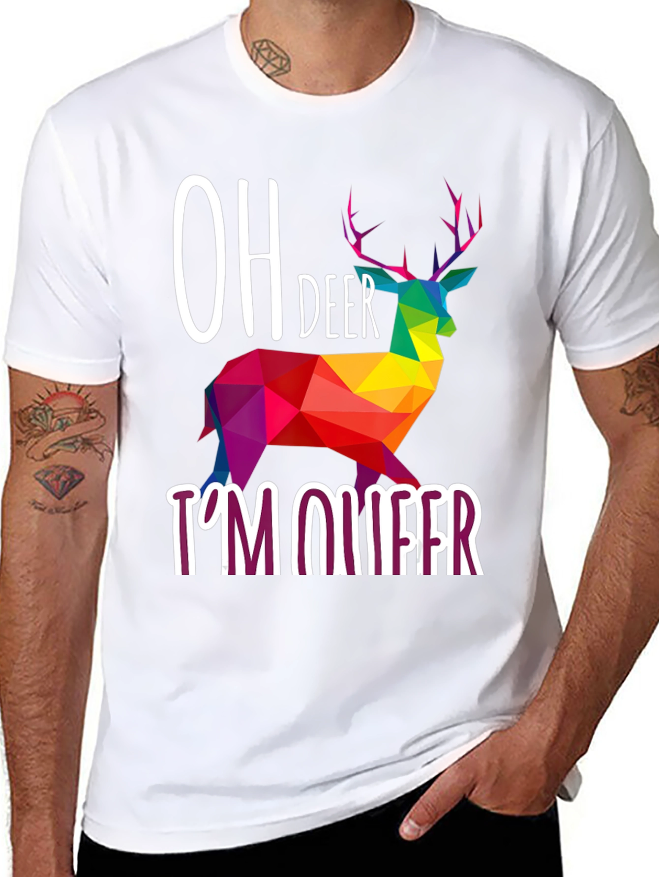 Oh Deer Im Queer T-Shirt Rainbow Geometric Deer Design
