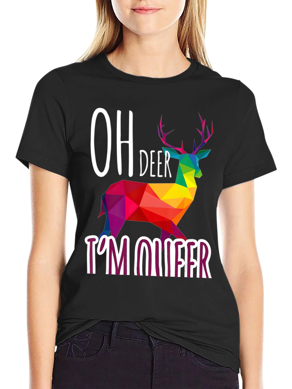 Oh Deer Im Queer T-Shirt Rainbow Geometric Deer Design