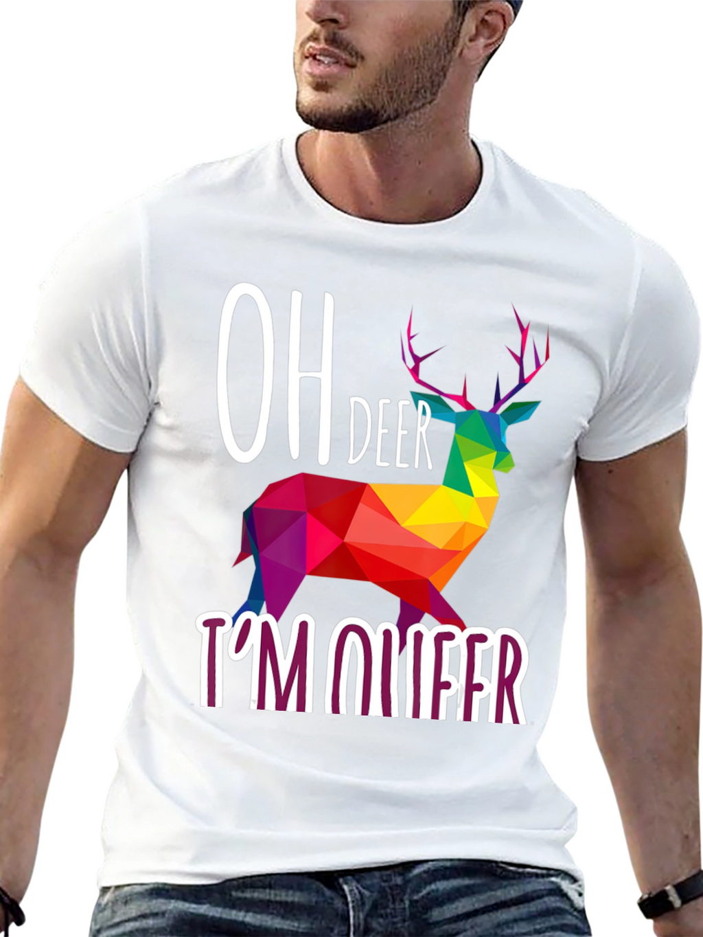 Oh Deer Im Queer T-Shirt Rainbow Geometric Deer Design