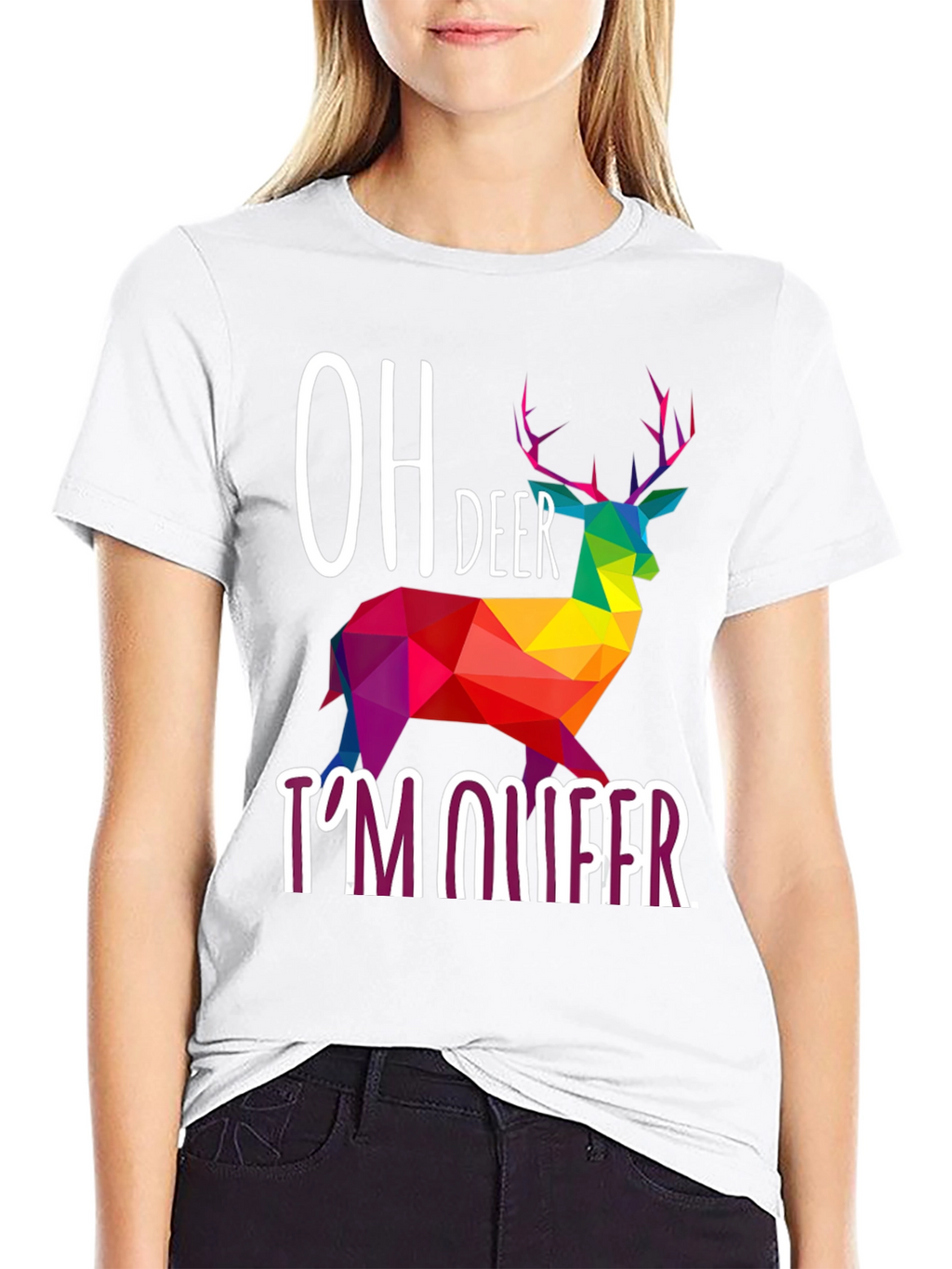 Oh Deer Im Queer T-Shirt Rainbow Geometric Deer Design