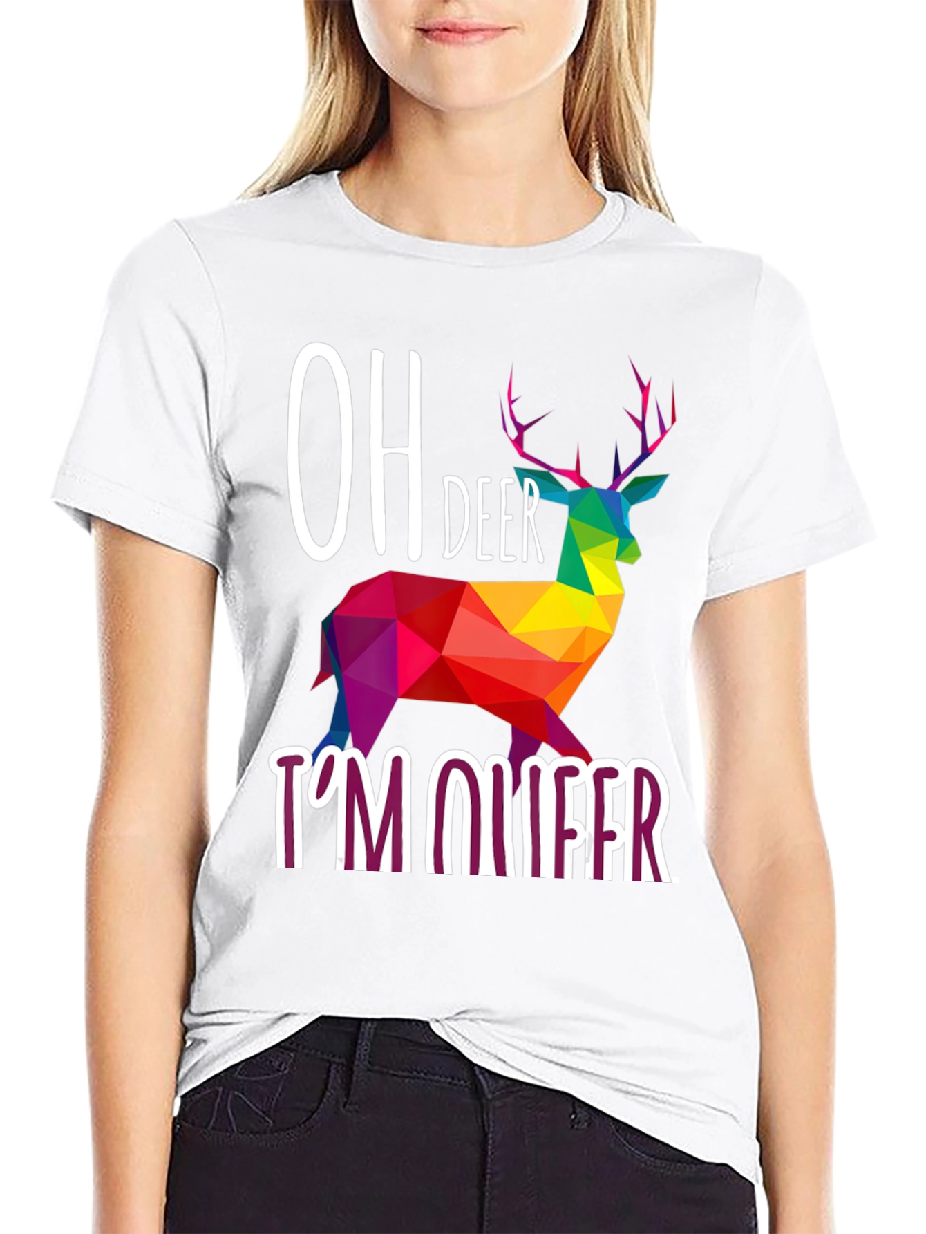 Oh Deer Im Queer T-Shirt Rainbow Geometric Deer Design