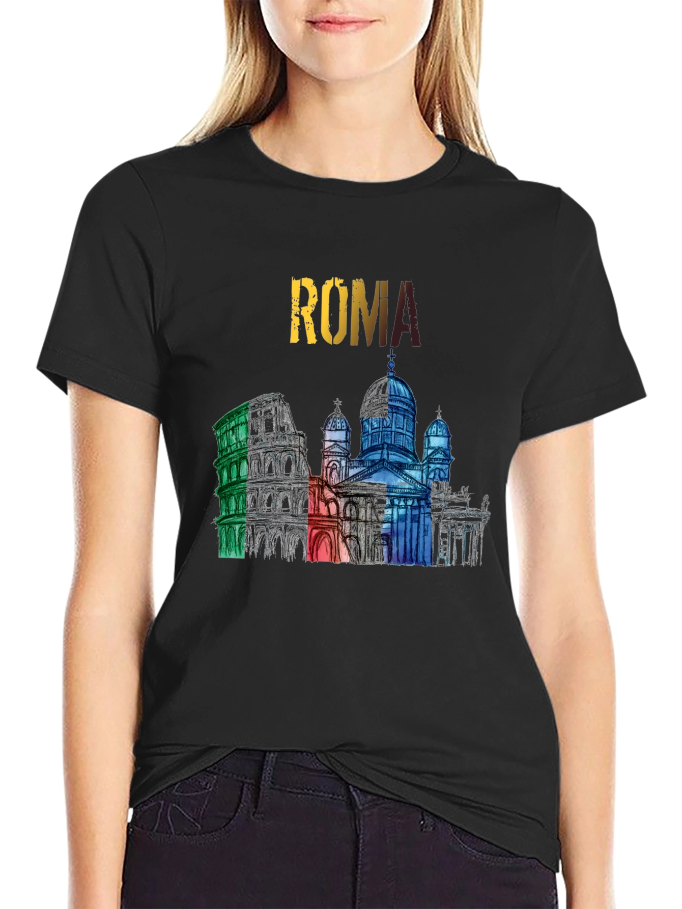 Roma Landmark Graphic Tee - Colorful Italy Souvenir