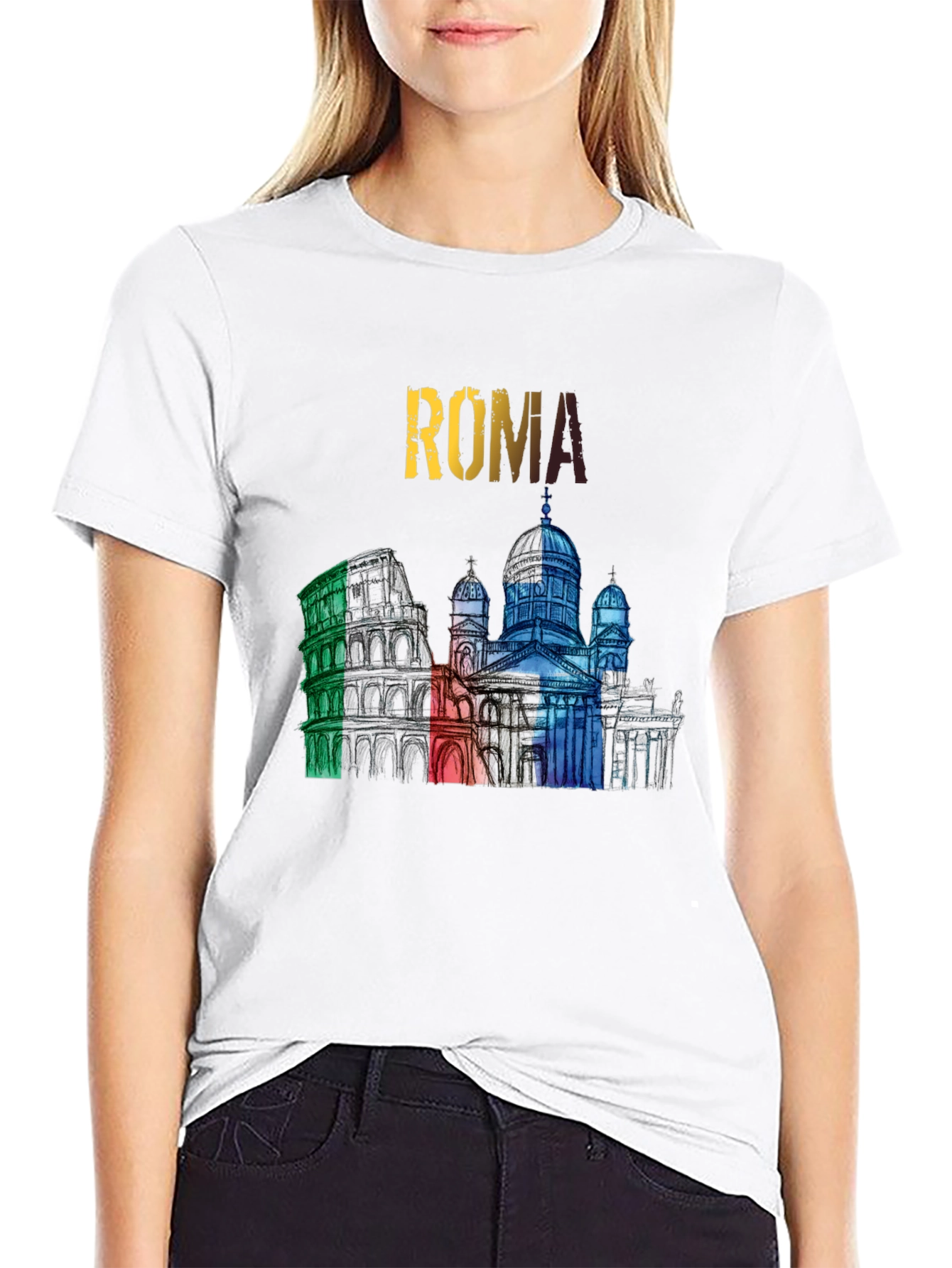 Roma Landmark Graphic Tee - Colorful Italy Souvenir