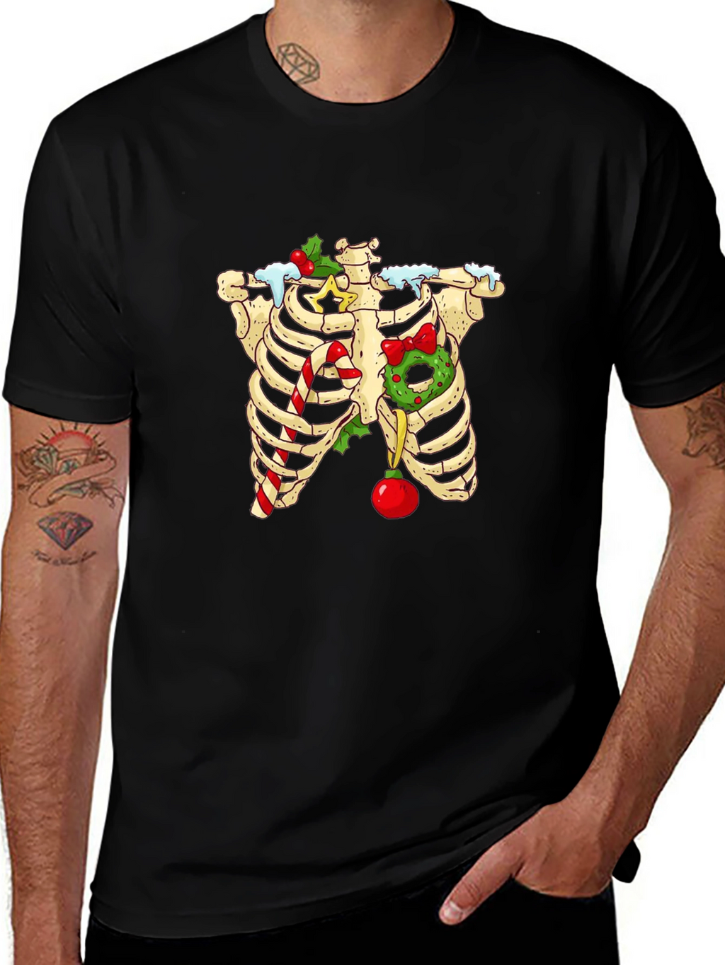 Christmas Skeleton Rib Cage T-Shirt - Holiday Humor