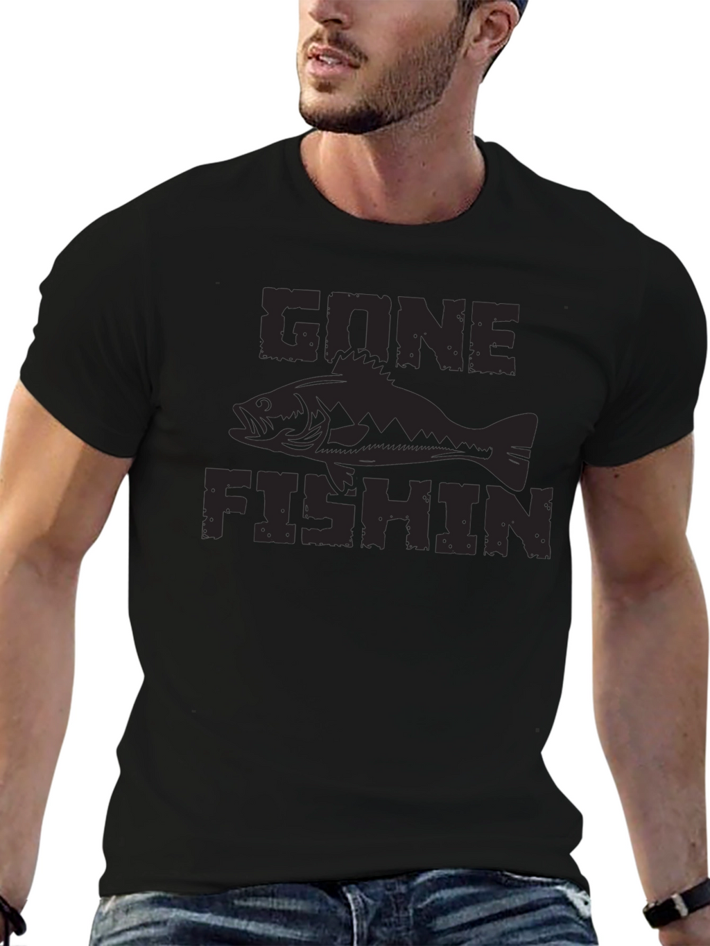 Gone Fishin Black Graphic Tee