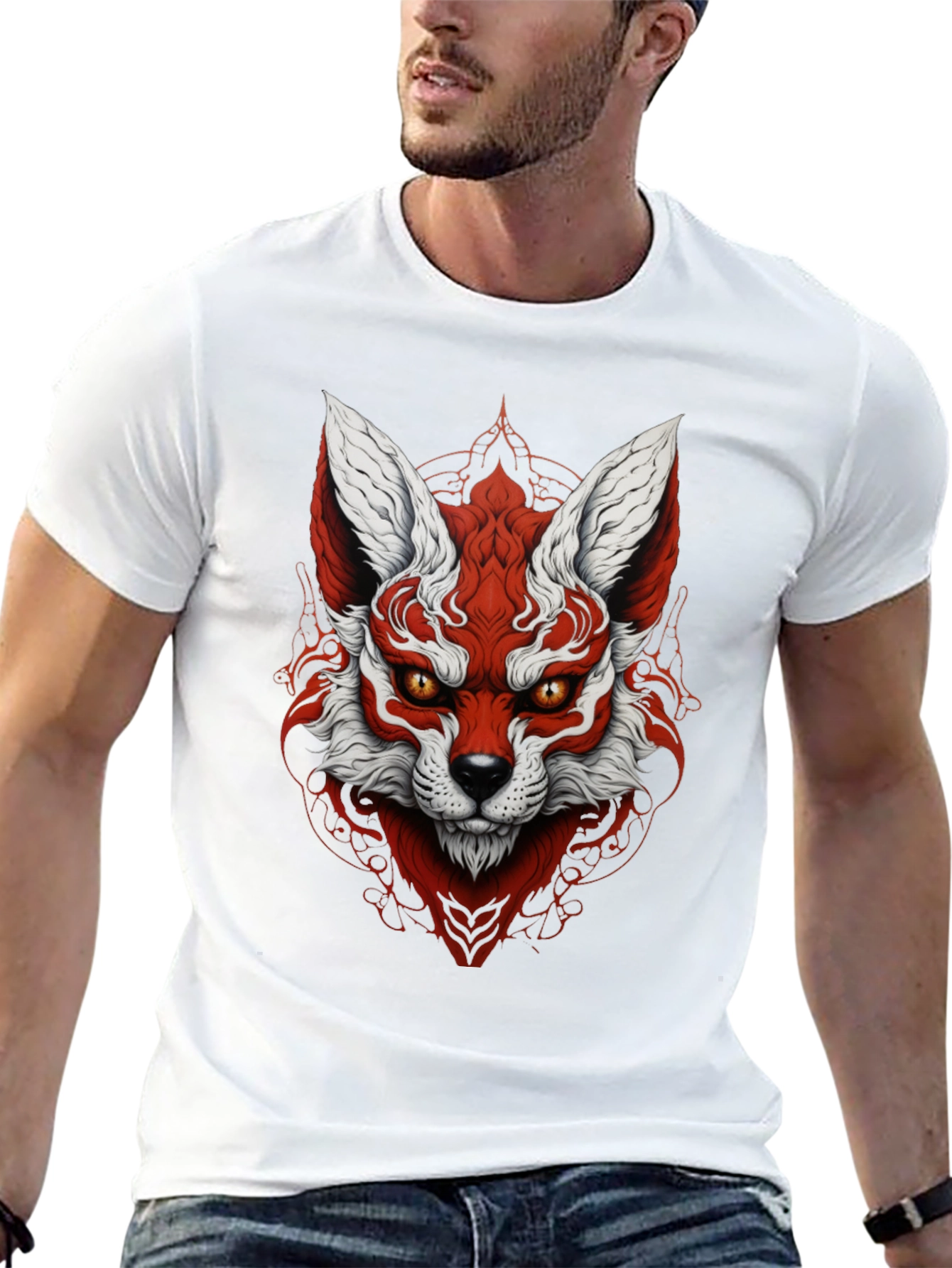Red Fox Graphic Black T-Shirt