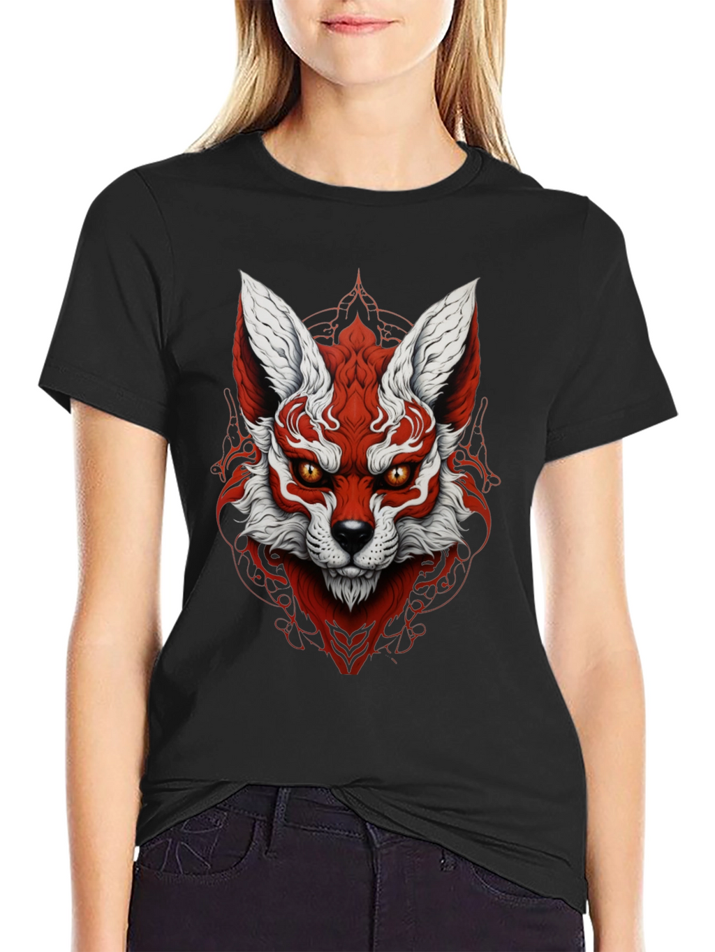 Red Fox Graphic Black T-Shirt