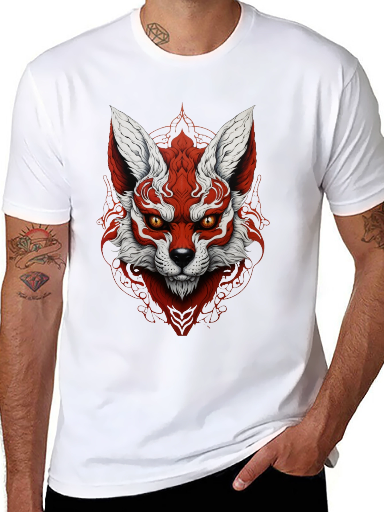 Red Fox Graphic Black T-Shirt