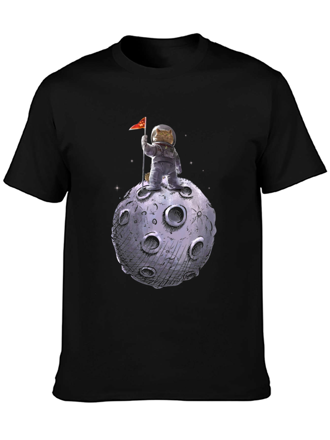 Cat Astronaut on Moon T-Shirt - Black