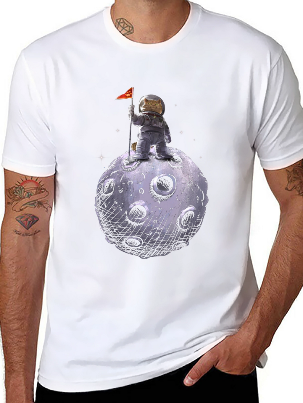 Cat Astronaut on Moon T-Shirt - Black