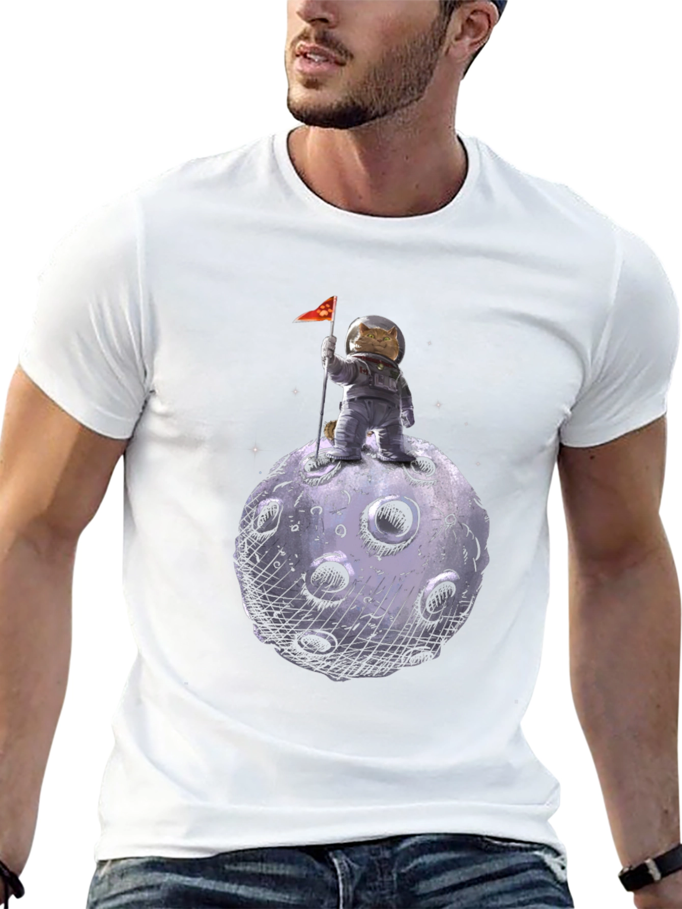 Cat Astronaut on Moon T-Shirt - Black