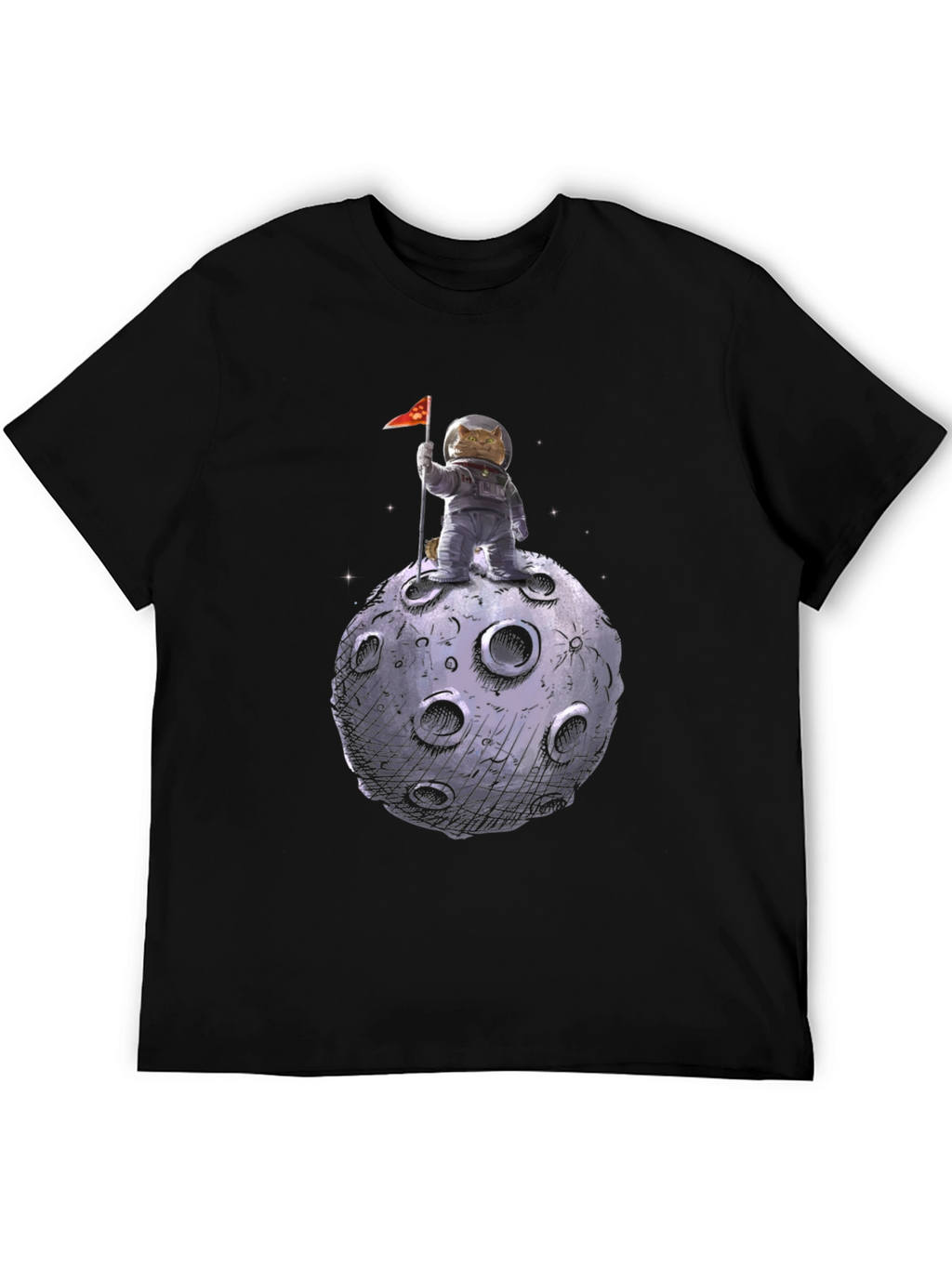 Cat Astronaut on Moon T-Shirt - Black