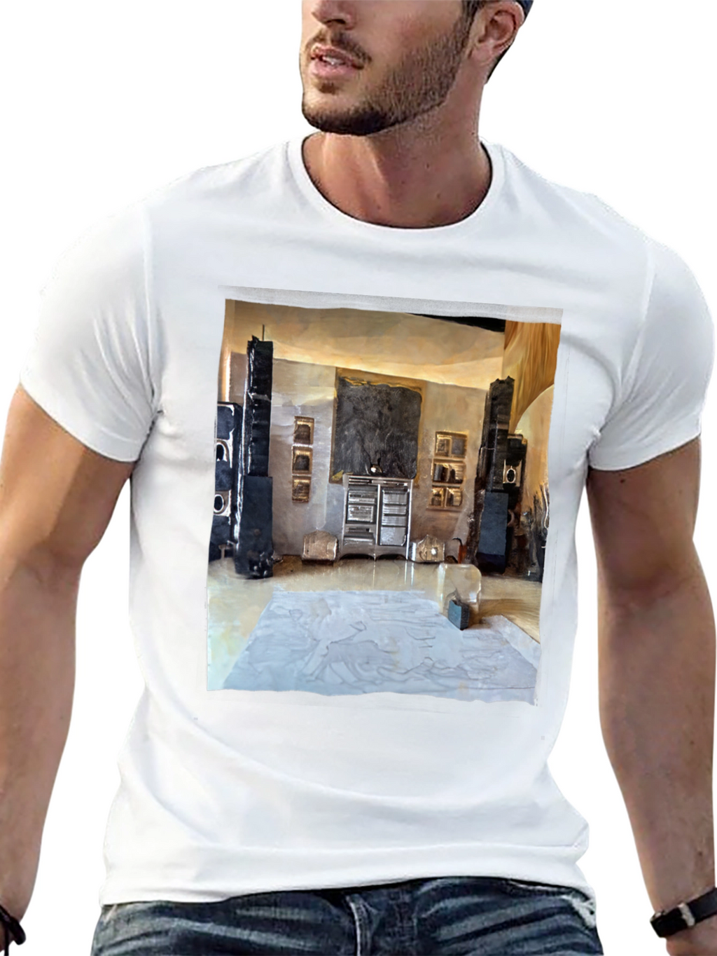 Artistic Living Room Print Black T-Shirt