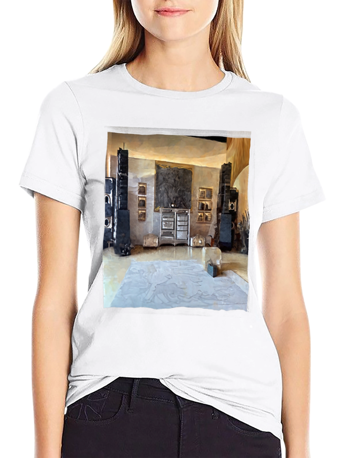 Artistic Living Room Print Black T-Shirt