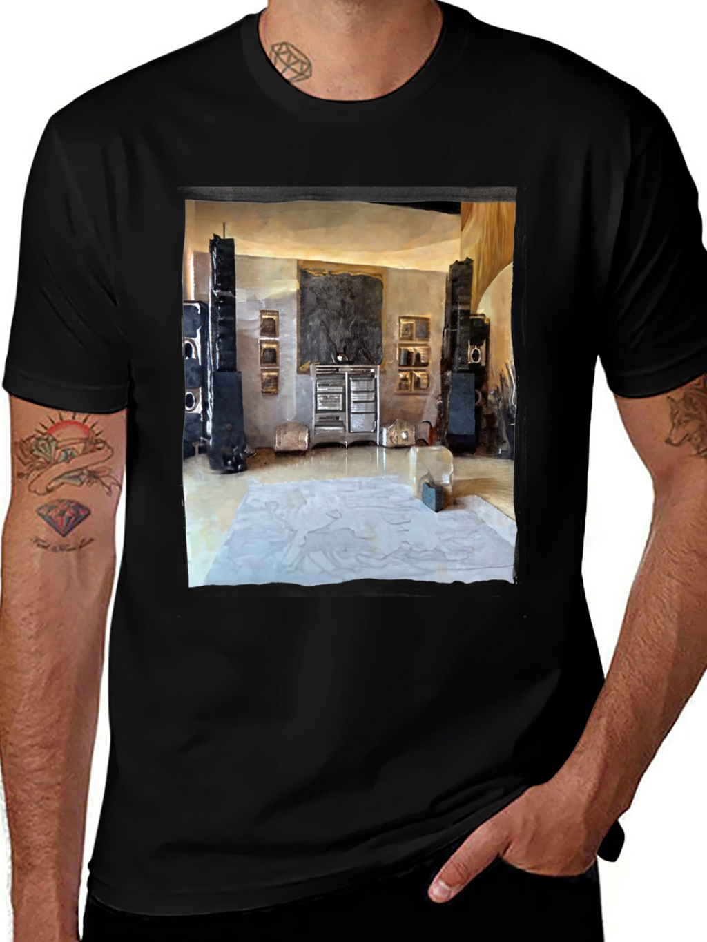 Artistic Living Room Print Black T-Shirt