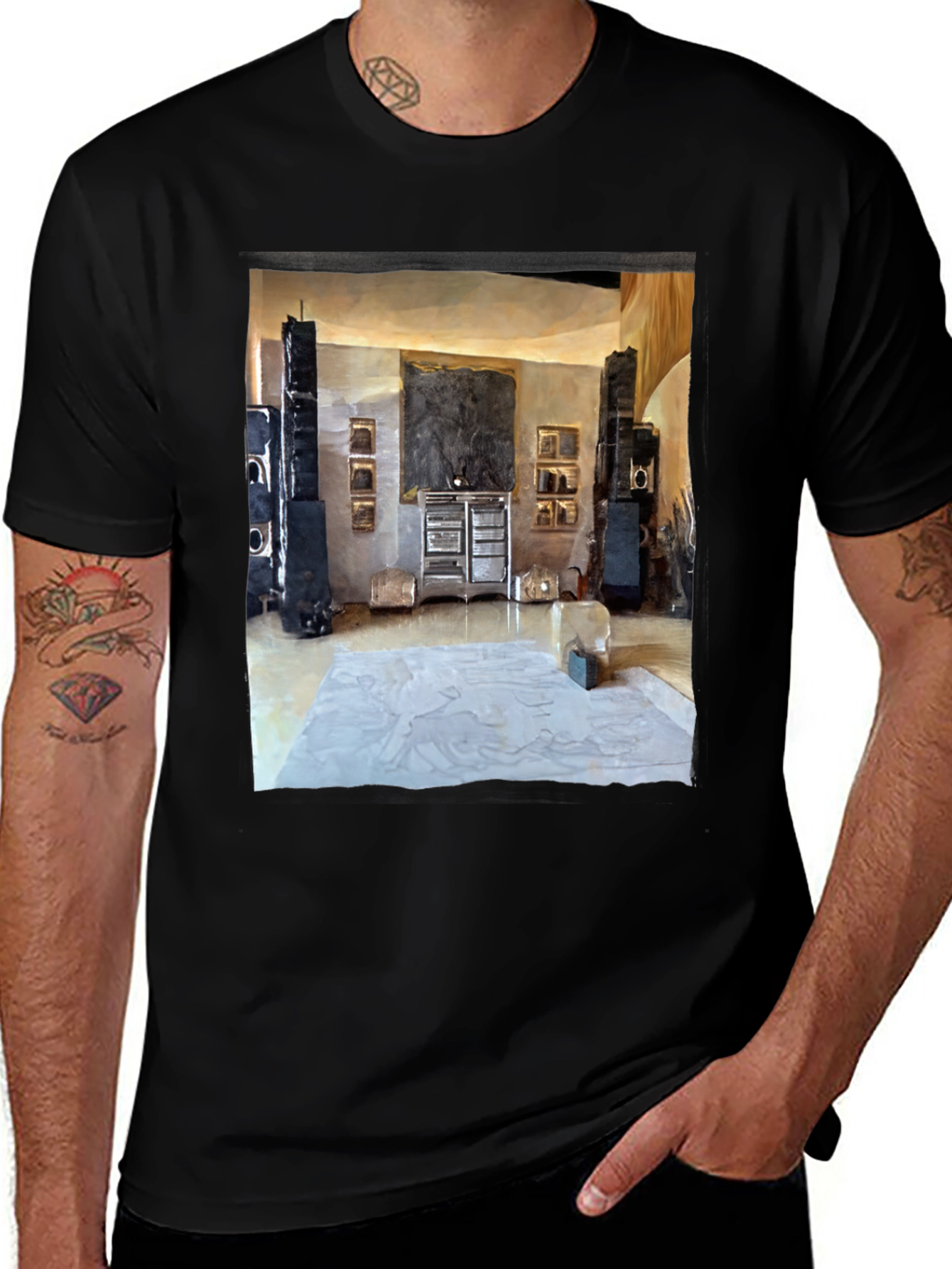 Artistic Living Room Print Black T-Shirt