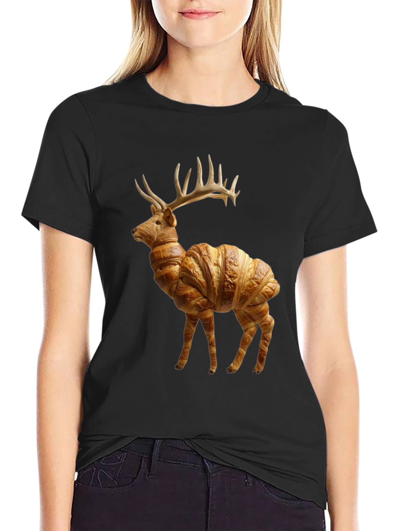 Croissant Deer T-Shirt - Unique Food Animal Tee
