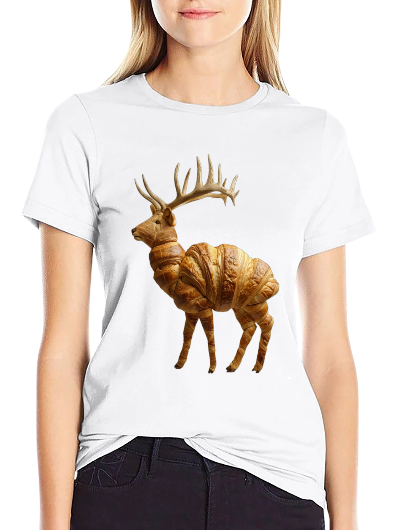 Croissant Deer T-Shirt - Unique Food Animal Tee
