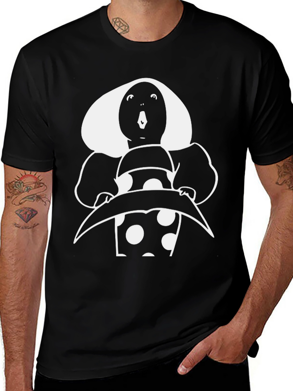 Retro Polka Dot Character T-Shirt - Black