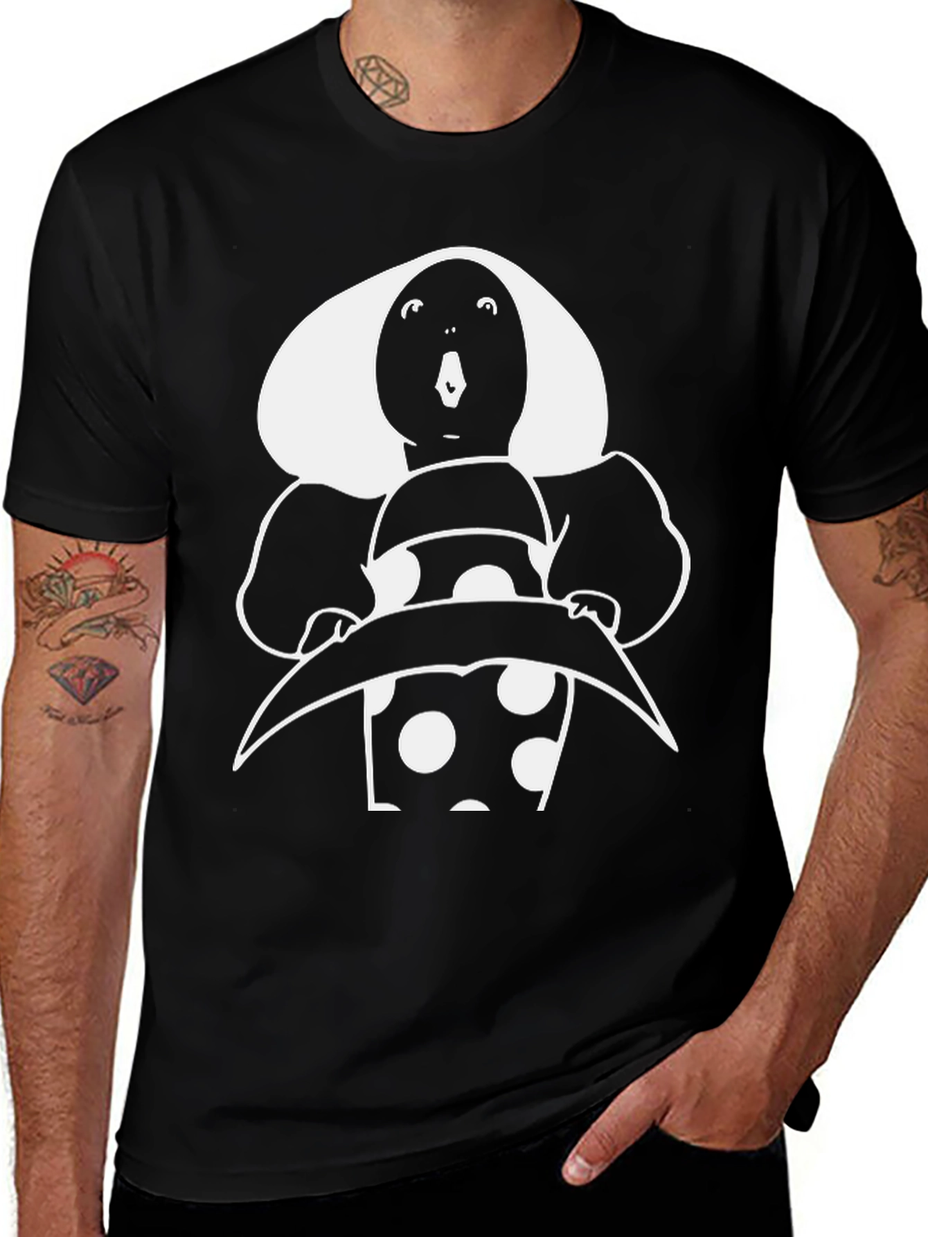 Retro Polka Dot Character T-Shirt - Black