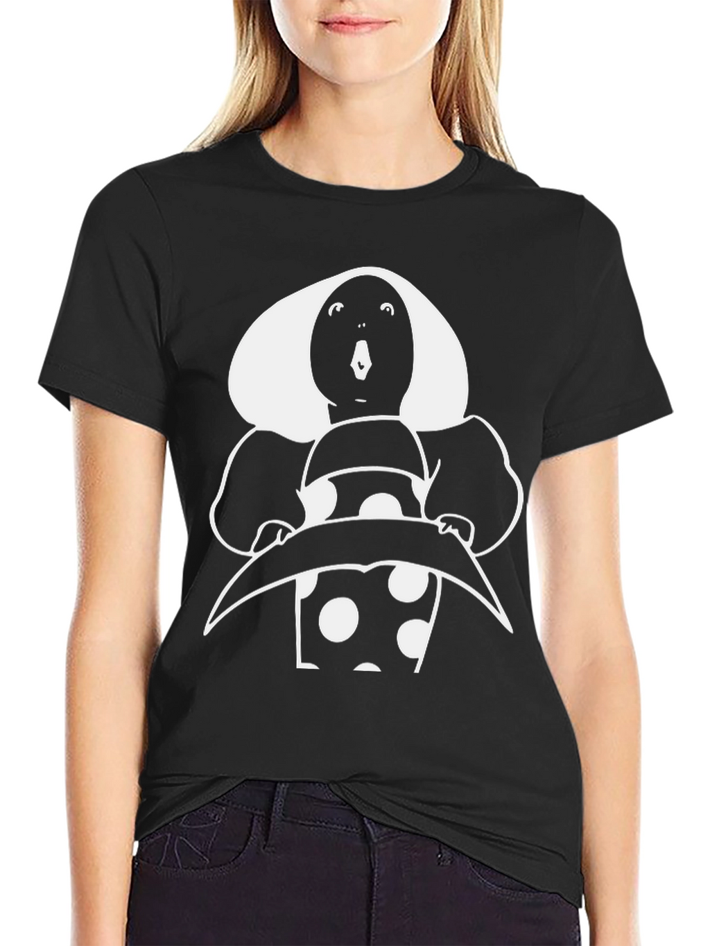 Retro Polka Dot Character T-Shirt - Black