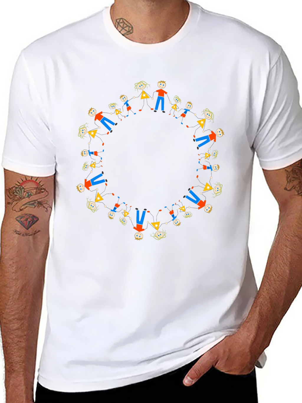 Black Tee with Circle of People Graphic