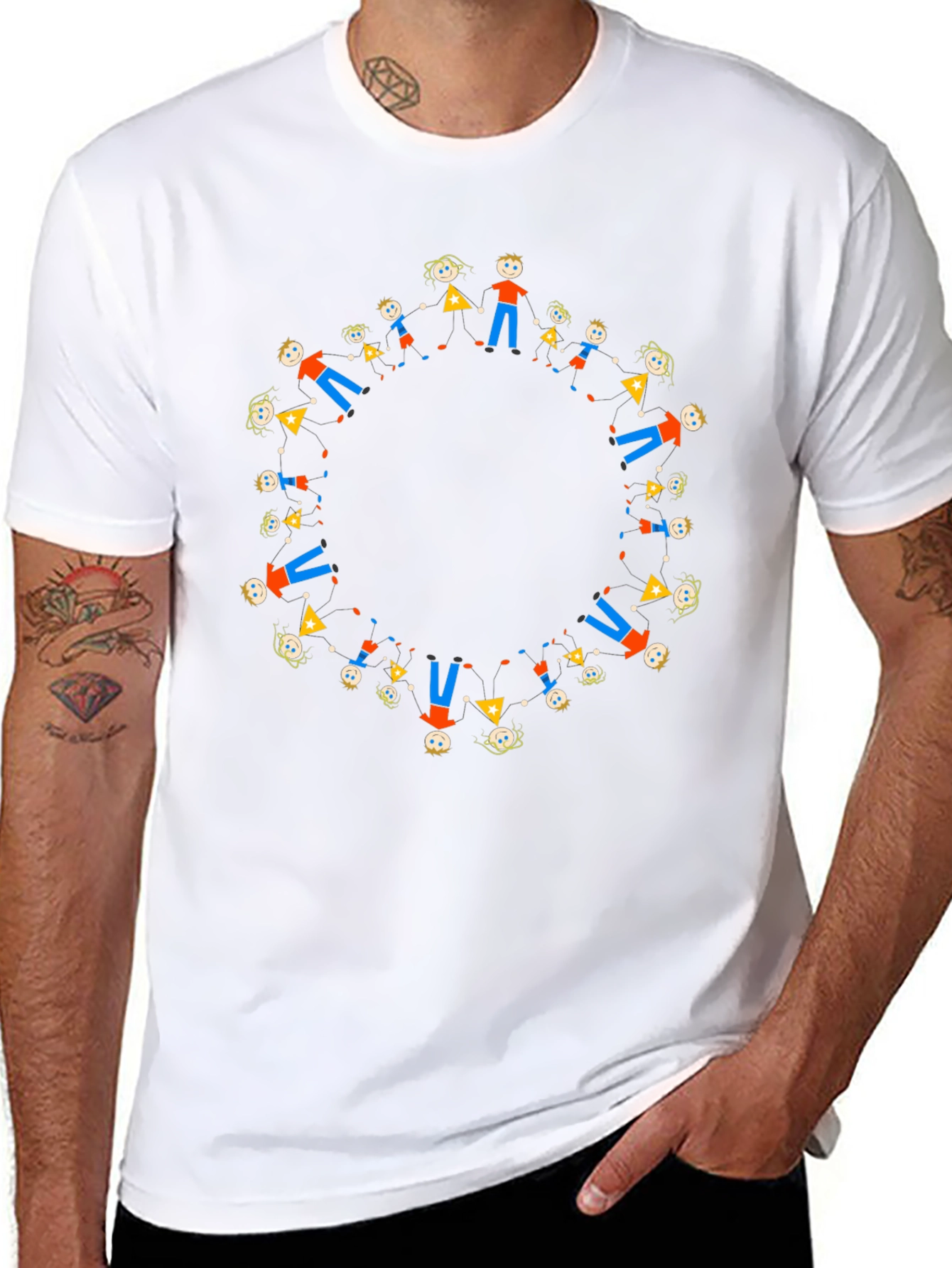 Black Tee with Circle of People Graphic