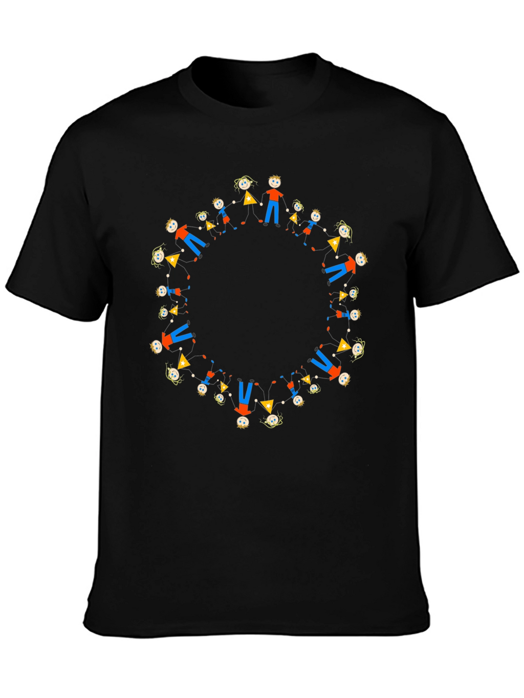 Black Tee with Circle of People Graphic
