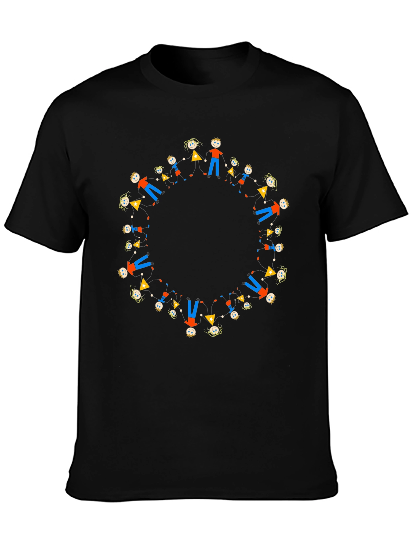 Black Tee with Circle of People Graphic