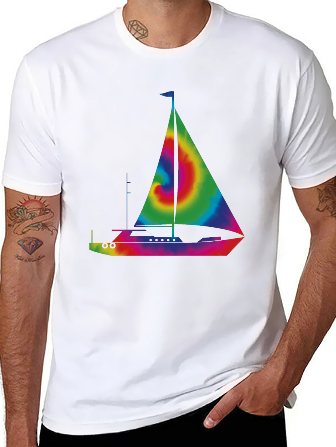 Tie-Dye Sailboat Graphic T-Shirt - Black
