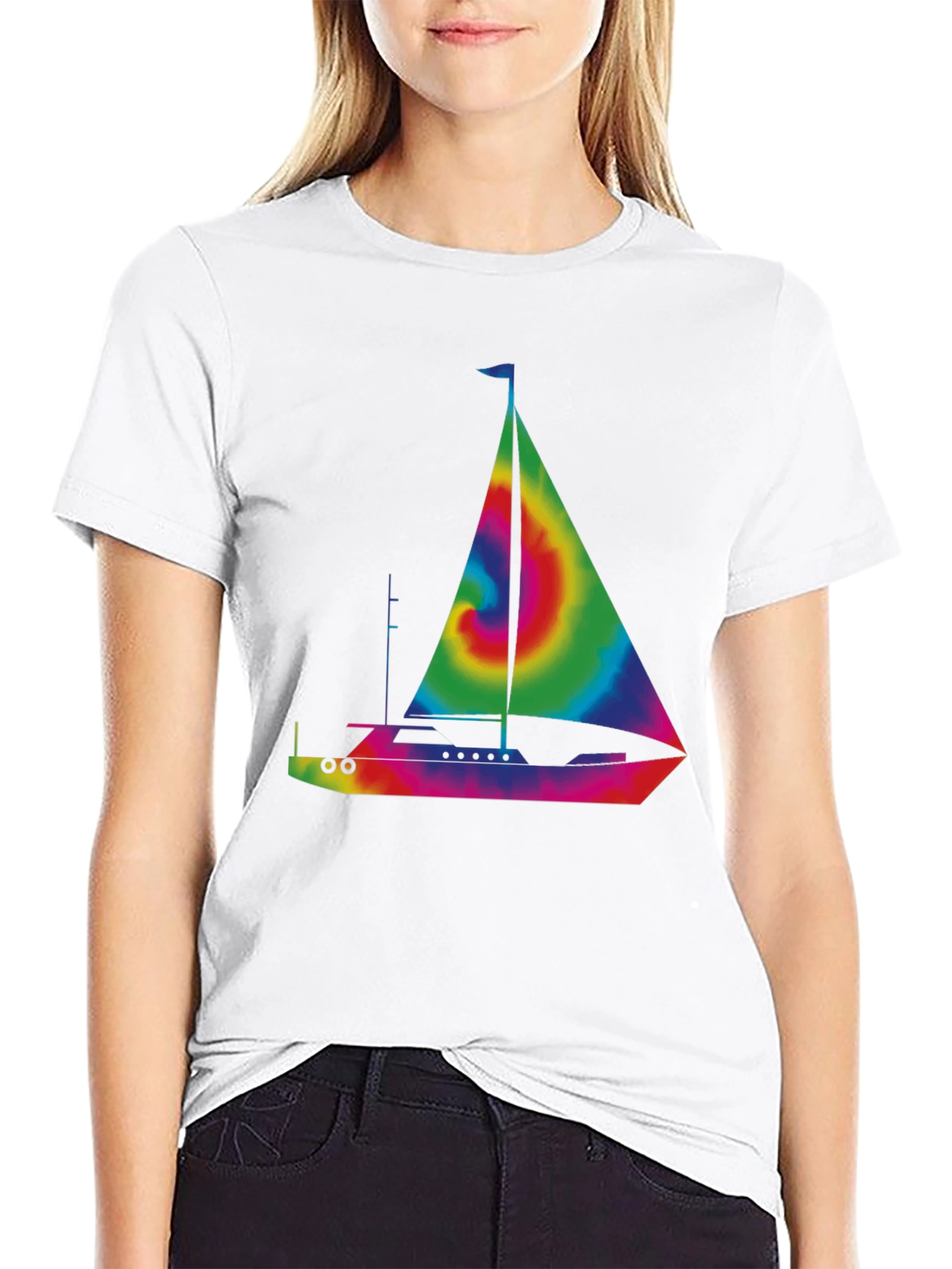 Tie-Dye Sailboat Graphic T-Shirt - Black