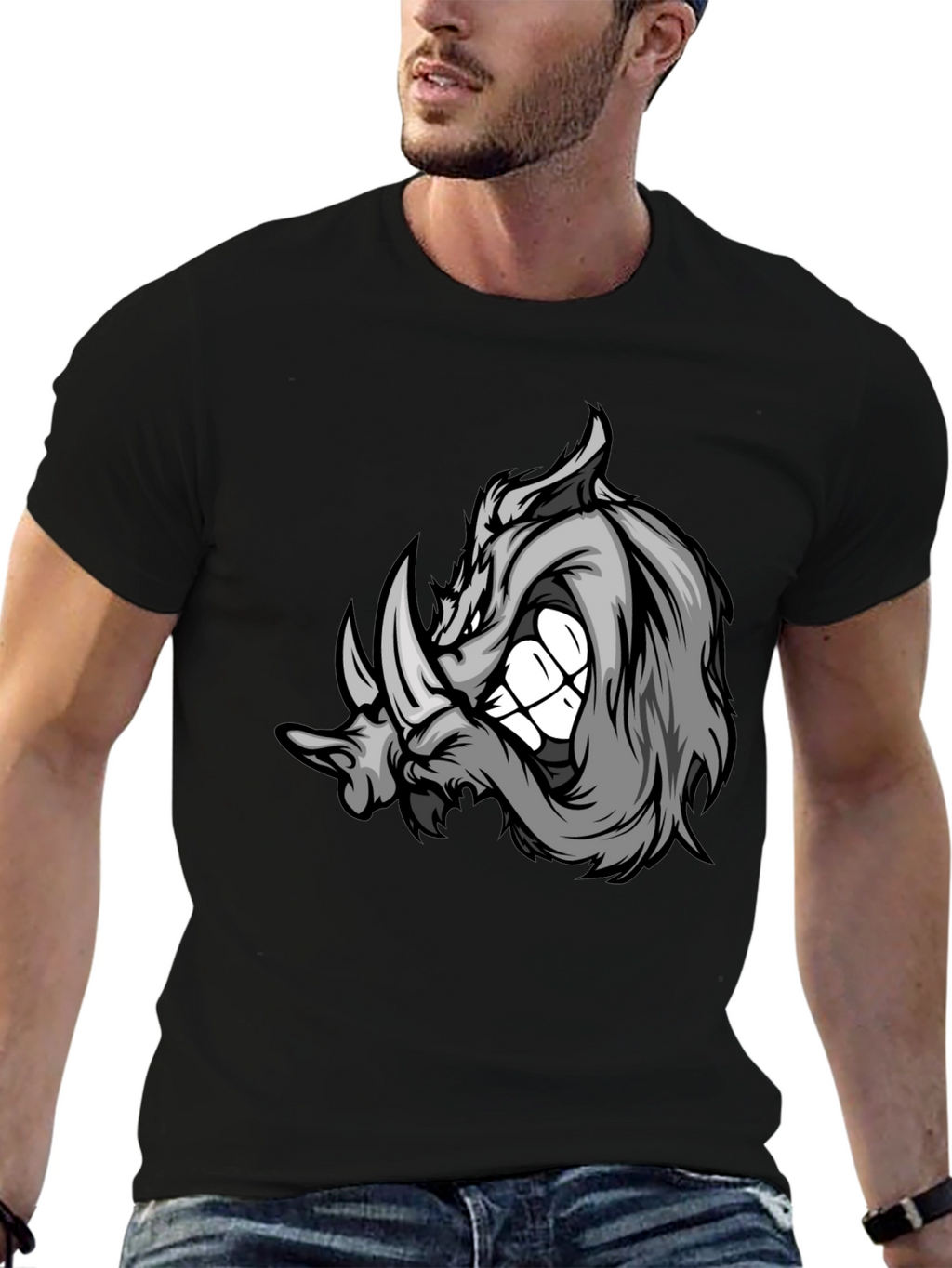 Rhinoceros Graphic Tee - Black Cotton Blend