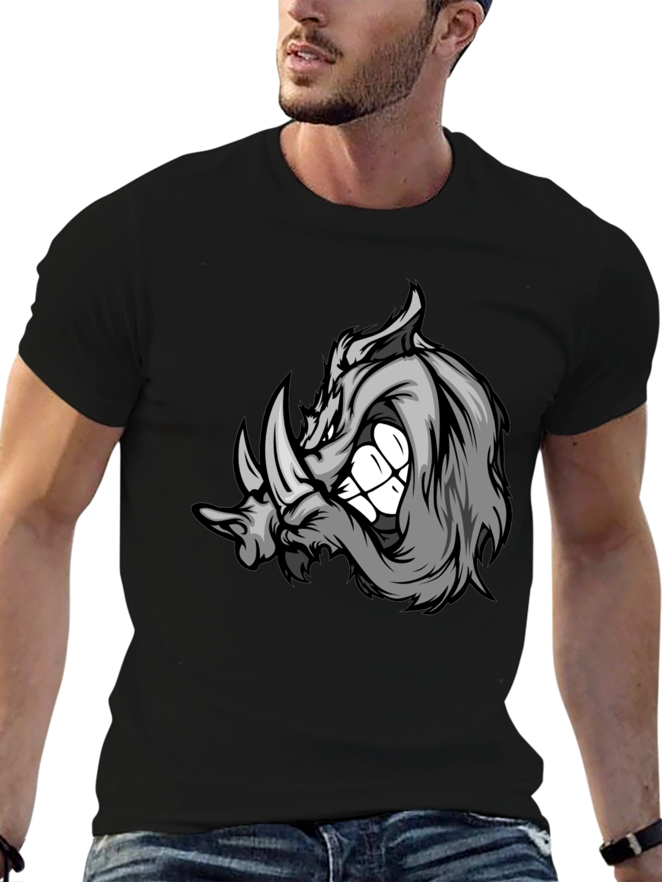 Rhinoceros Graphic Tee - Black Cotton Blend