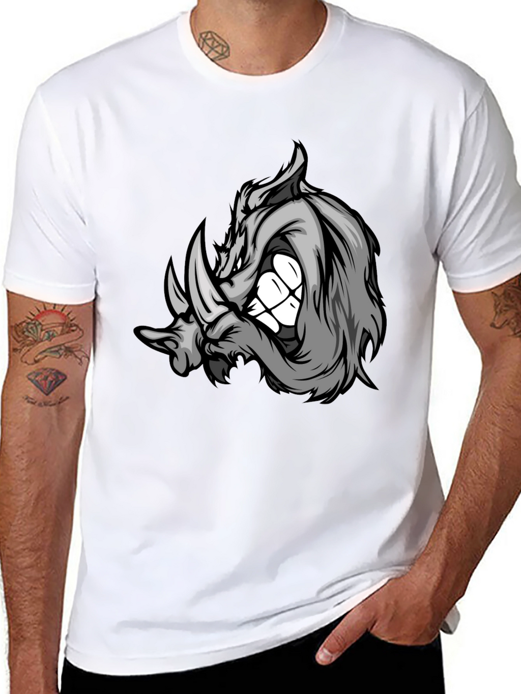 Rhinoceros Graphic Tee - Black Cotton Blend