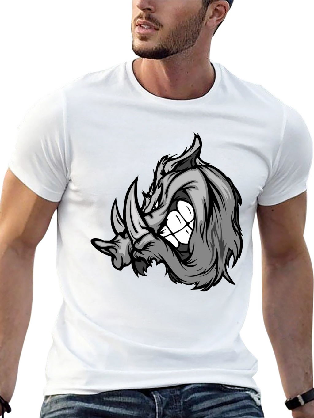 Rhinoceros Graphic Tee - Black Cotton Blend